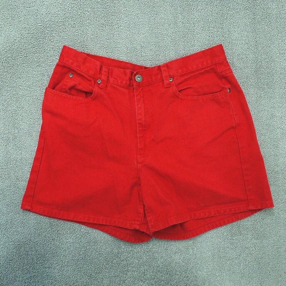 Liz Claiborne Denim Jean Shorts Women Size 14 Petite Red High-Rise Cotton